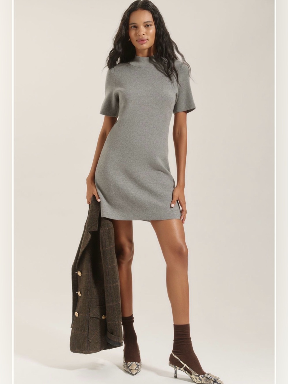Anthropologie Nina Mock-Neck Mod Sweater Mini Dress Charcoal Grey XL